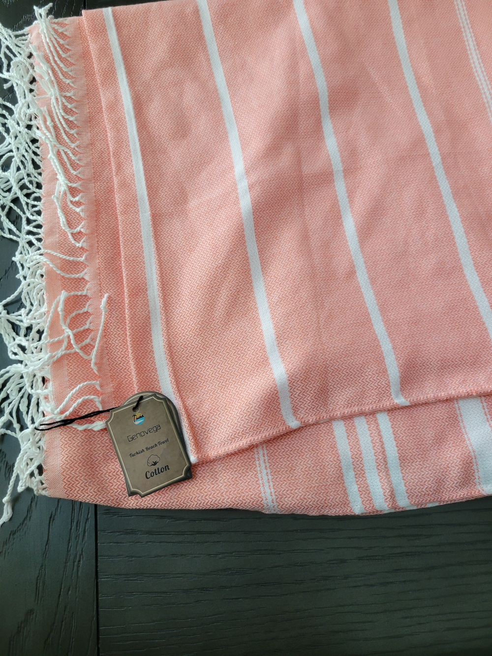 Nwt Genovega brand striped Turkish beach towel made of 100% cotton.